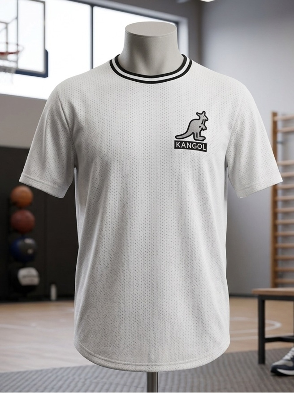 Kangol Mesh Jersey vintage T-Shirt - White/Black - Size M